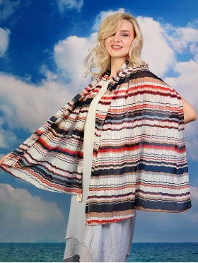 Multi-way Striped Patterned Chiffon Shawl W/ Button